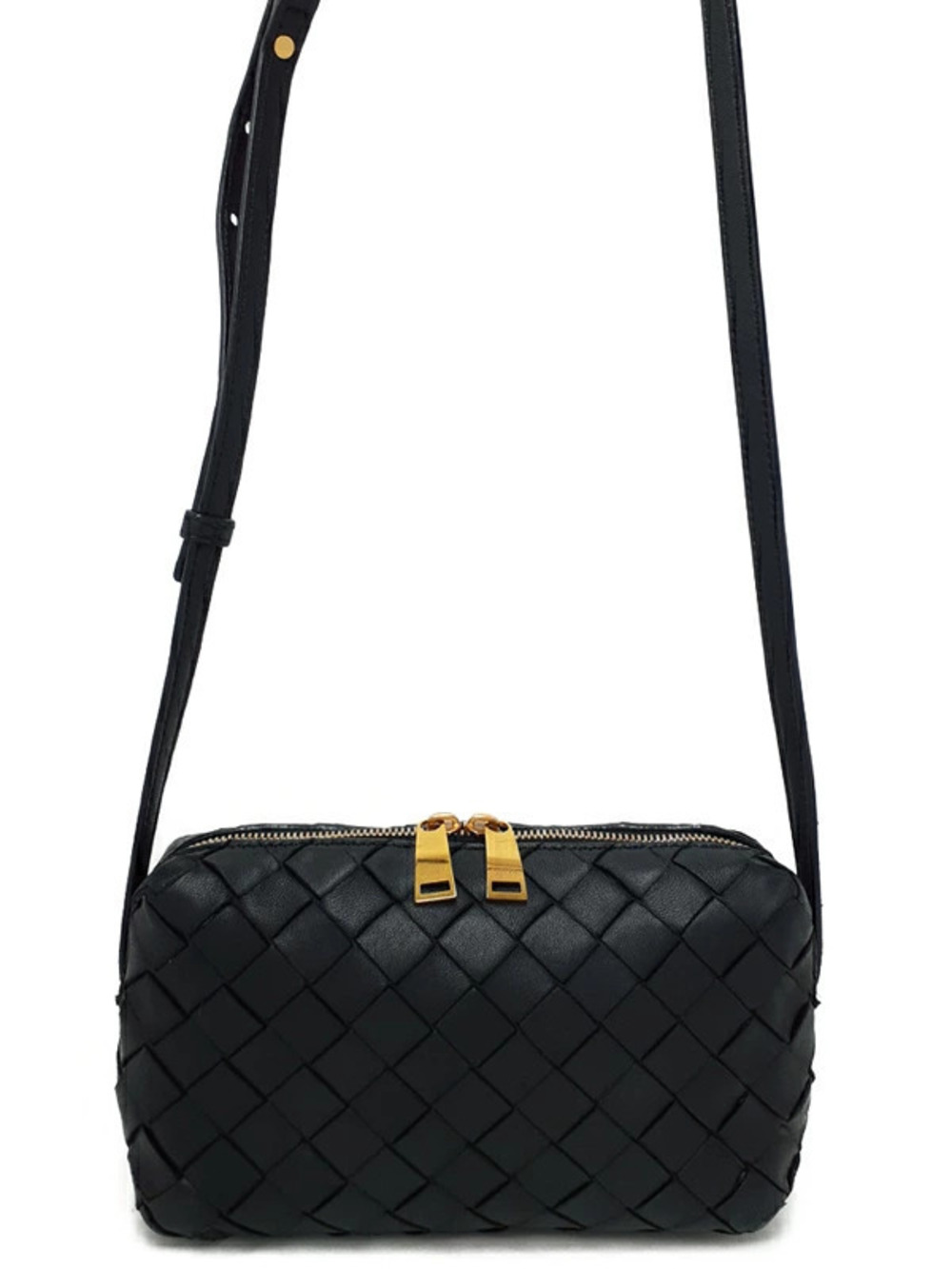 Bottega Veneta black Intrecciato leather crossbody camera bag woven leather
